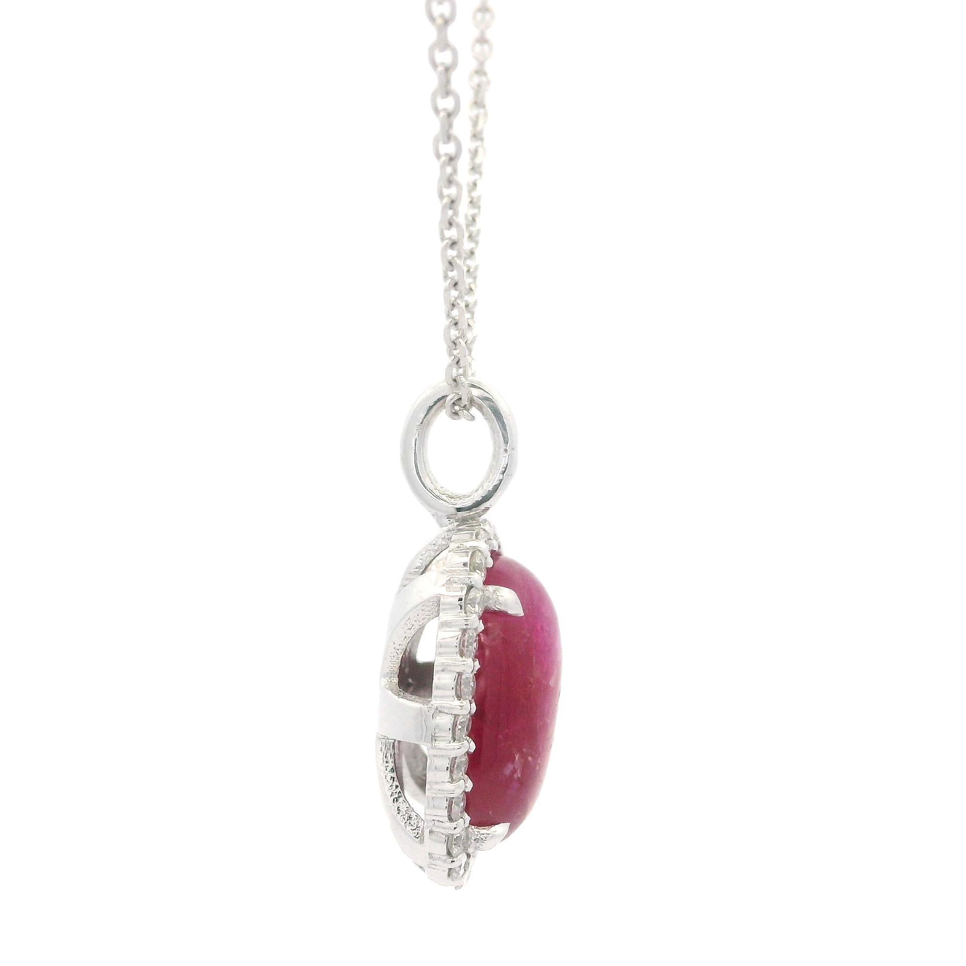 Oval Cut 18k White Gold GIA 4.30ctw Burma NO Heat Ruby Diamond Halo Pendant Necklace