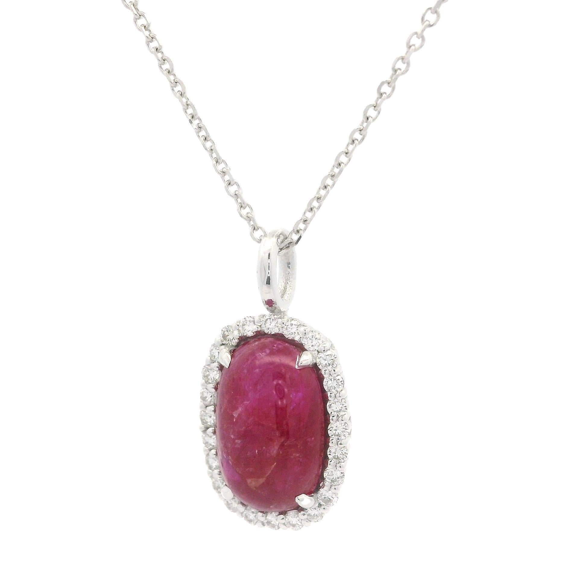 Women's 18k White Gold GIA 4.30ctw Burma NO Heat Ruby Diamond Halo Pendant Necklace