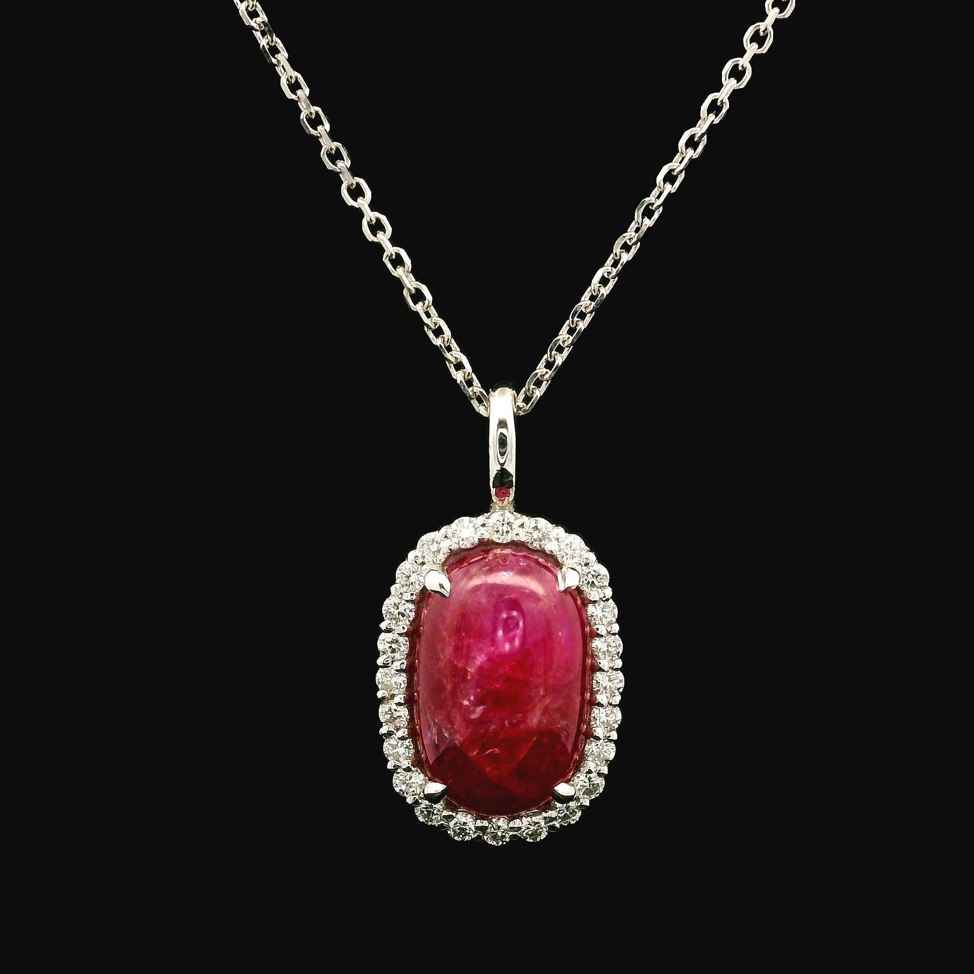 18k White Gold GIA 4.30ctw Burma NO Heat Ruby Diamond Halo Pendant Necklace 4