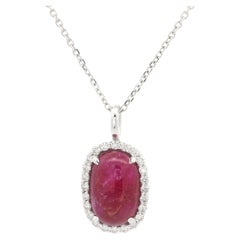 18k White Gold GIA 4.30ctw Burma NO Heat Ruby Diamond Halo Pendant Necklace