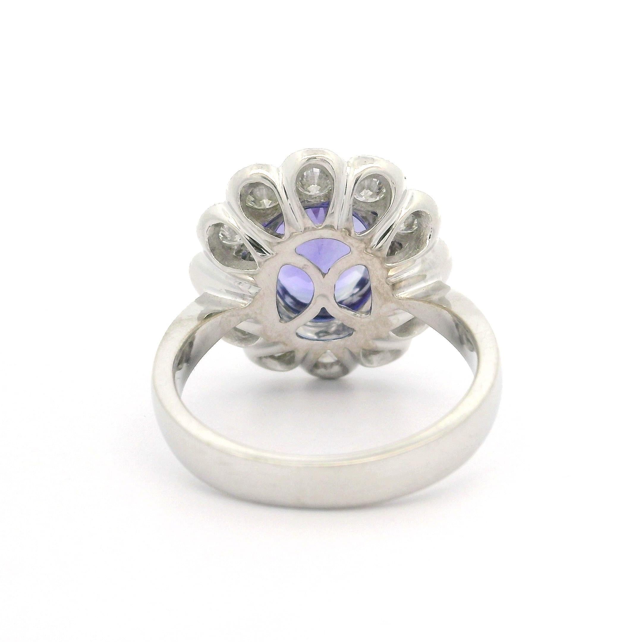 18k White Gold GIA 4.49ctw Tanzanite & Bezel Diamond Halo Cocktail Ring 6