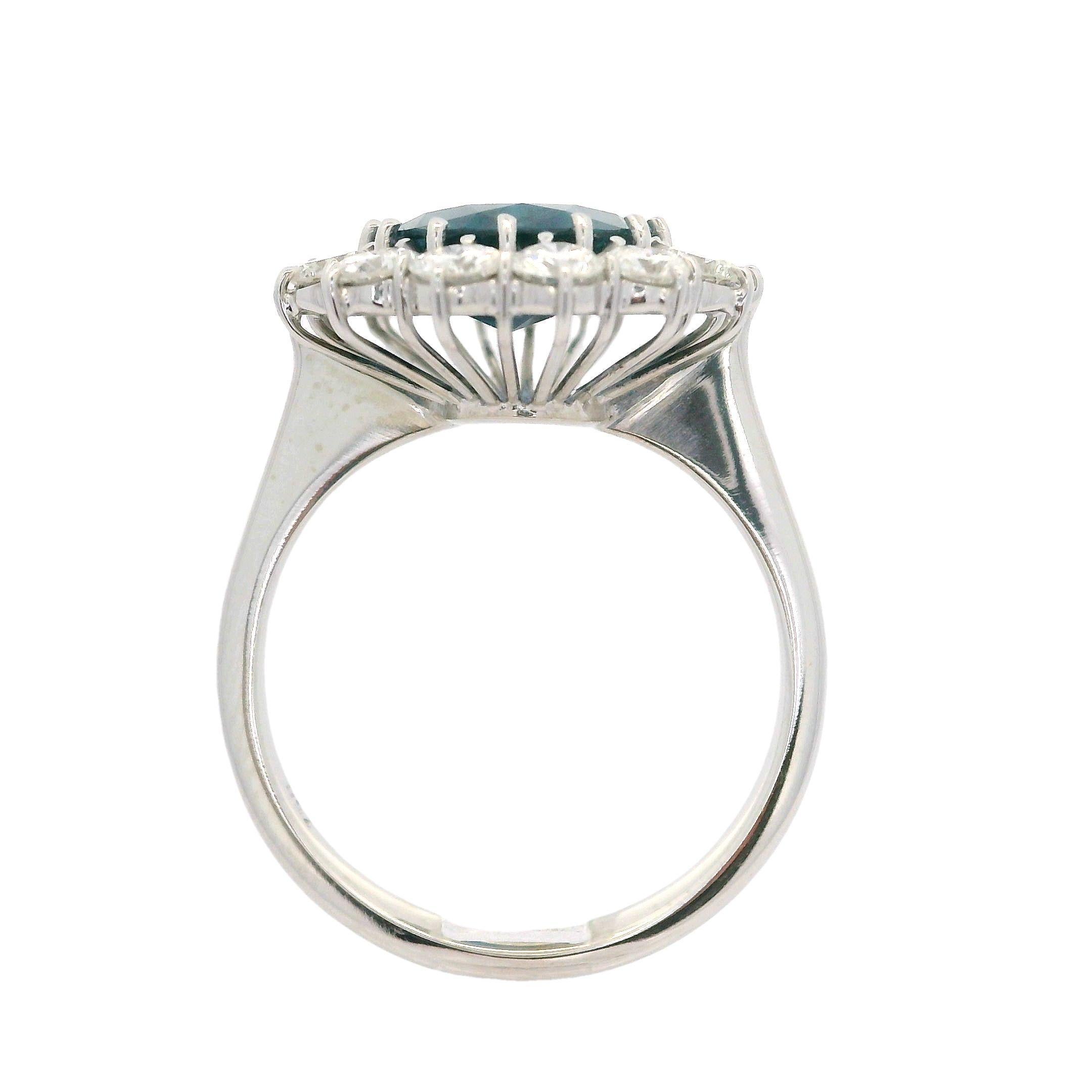 18k White Gold GIA 4.65ctw Sapphire Diamond Halo Princess Diana Ring For Sale 9