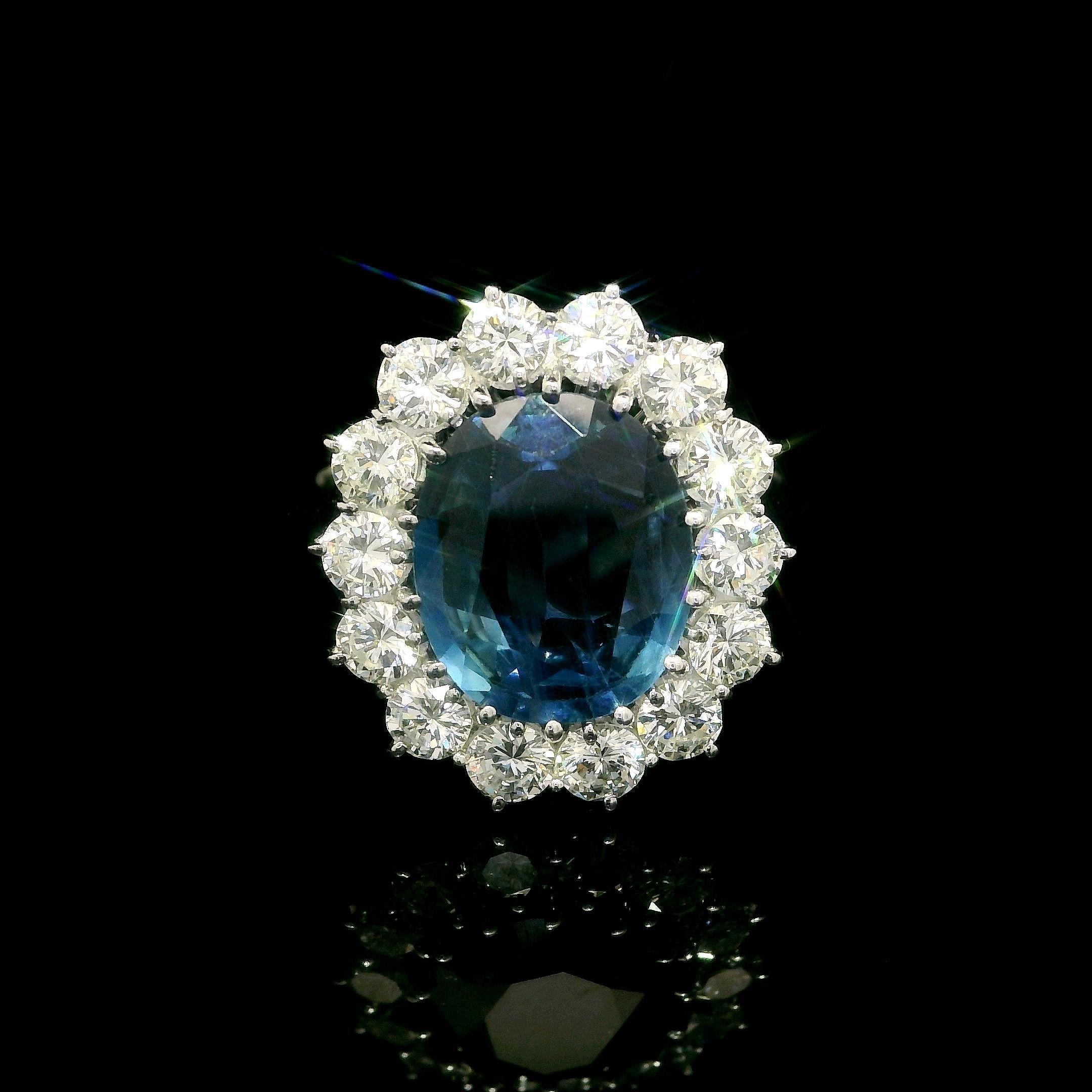 18k White Gold GIA 4.65ctw Sapphire Diamond Halo Princess Diana Ring For Sale 10