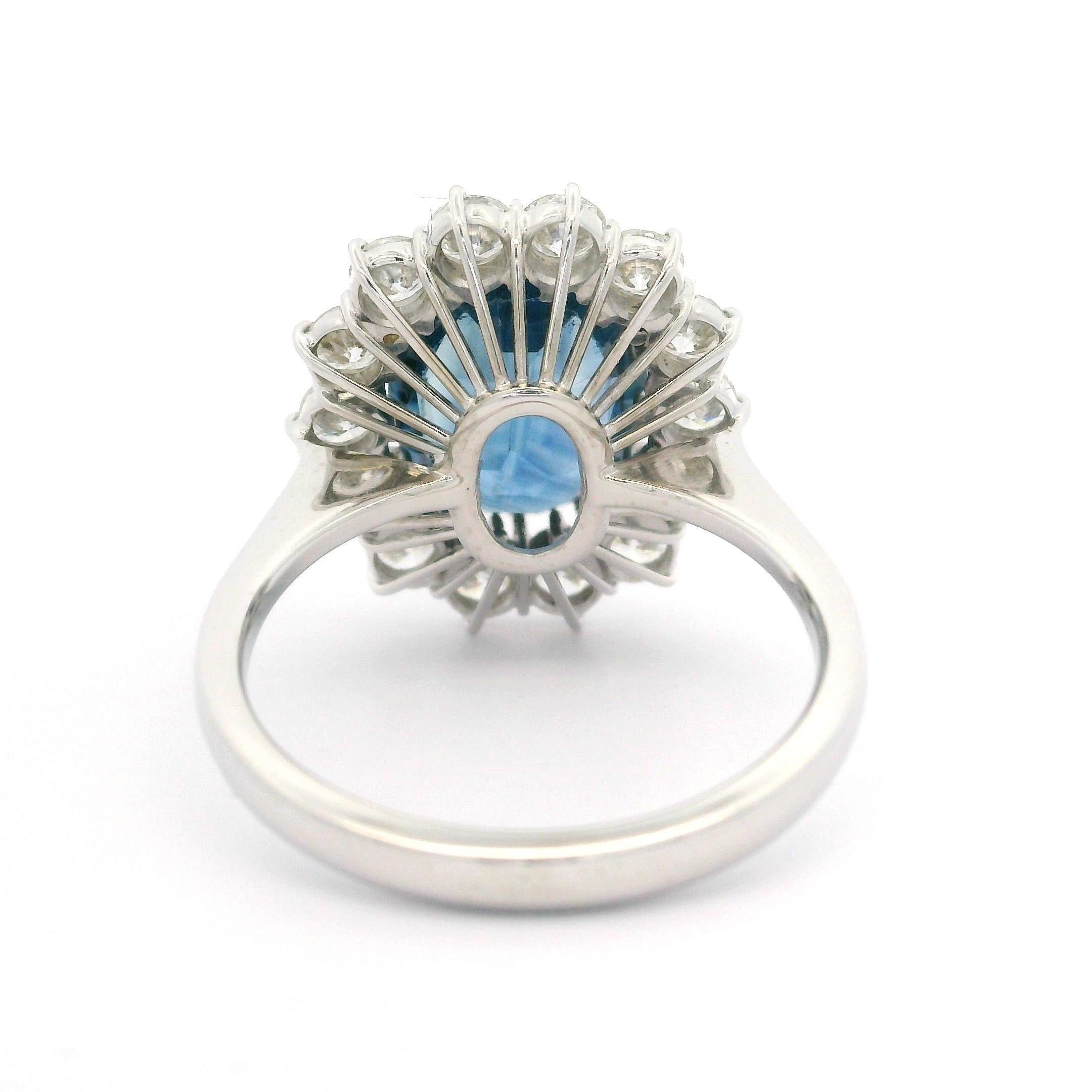 18k White Gold GIA 4.65ctw Sapphire Diamond Halo Princess Diana Ring For Sale 11