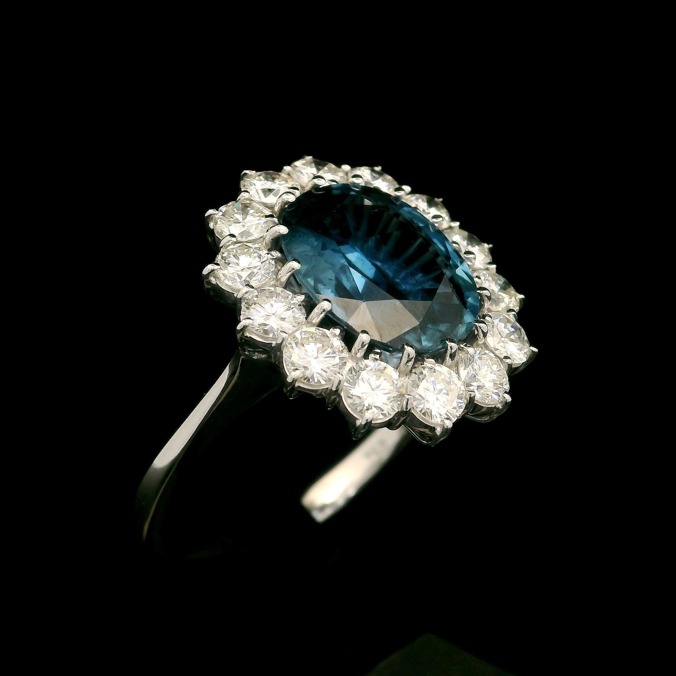 18k White Gold GIA 4.65ctw Sapphire Diamond Halo Princess Diana Ring For Sale 1