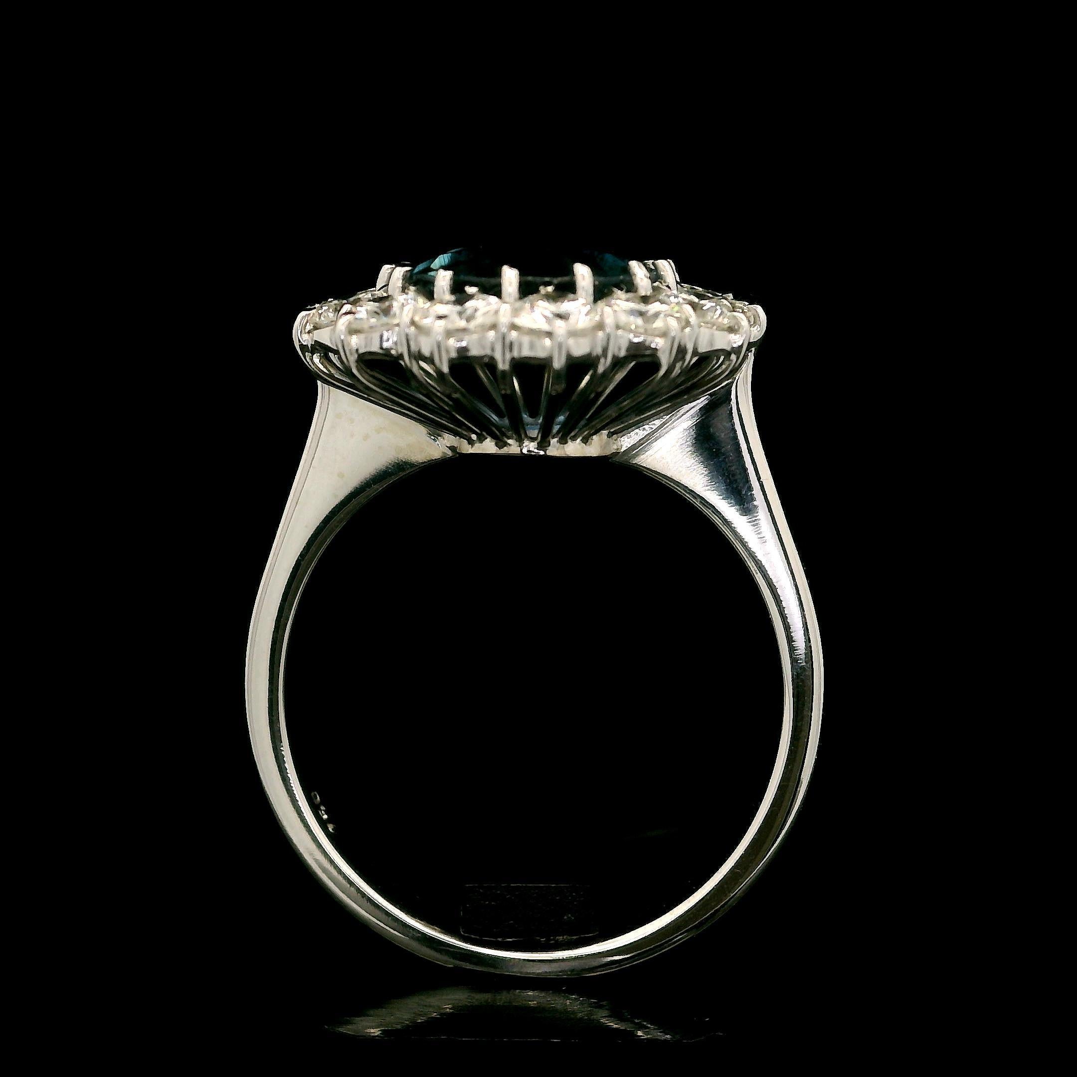 18k White Gold GIA 4.65ctw Sapphire Diamond Halo Princess Diana Ring For Sale 3