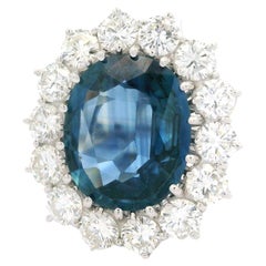 18k White Gold GIA 4.65ctw Sapphire Diamond Halo Princess Diana Ring