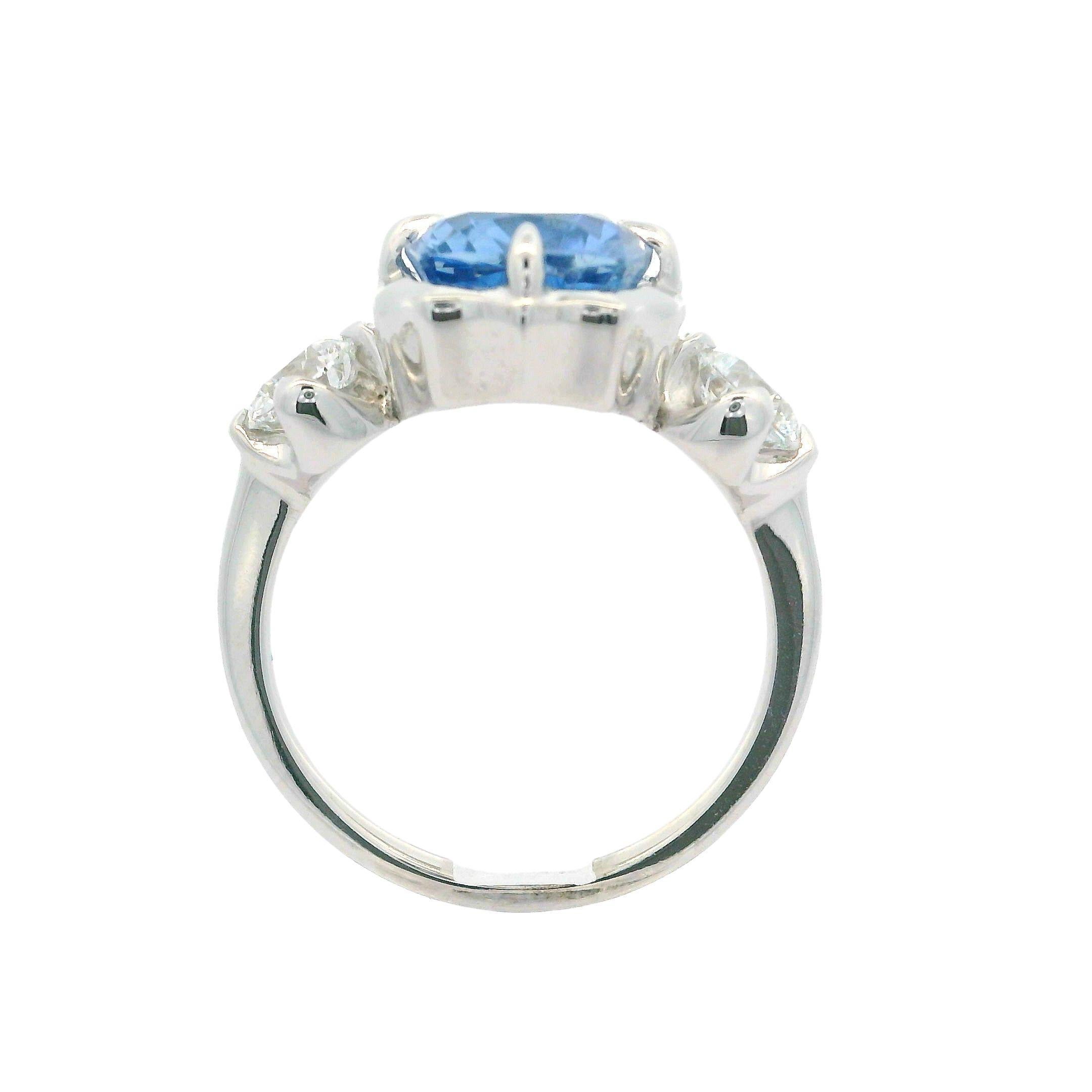 18k White Gold GIA 5.36ct Cushion Periwinkle Blue Sapphire and Diamond Ring For Sale 7