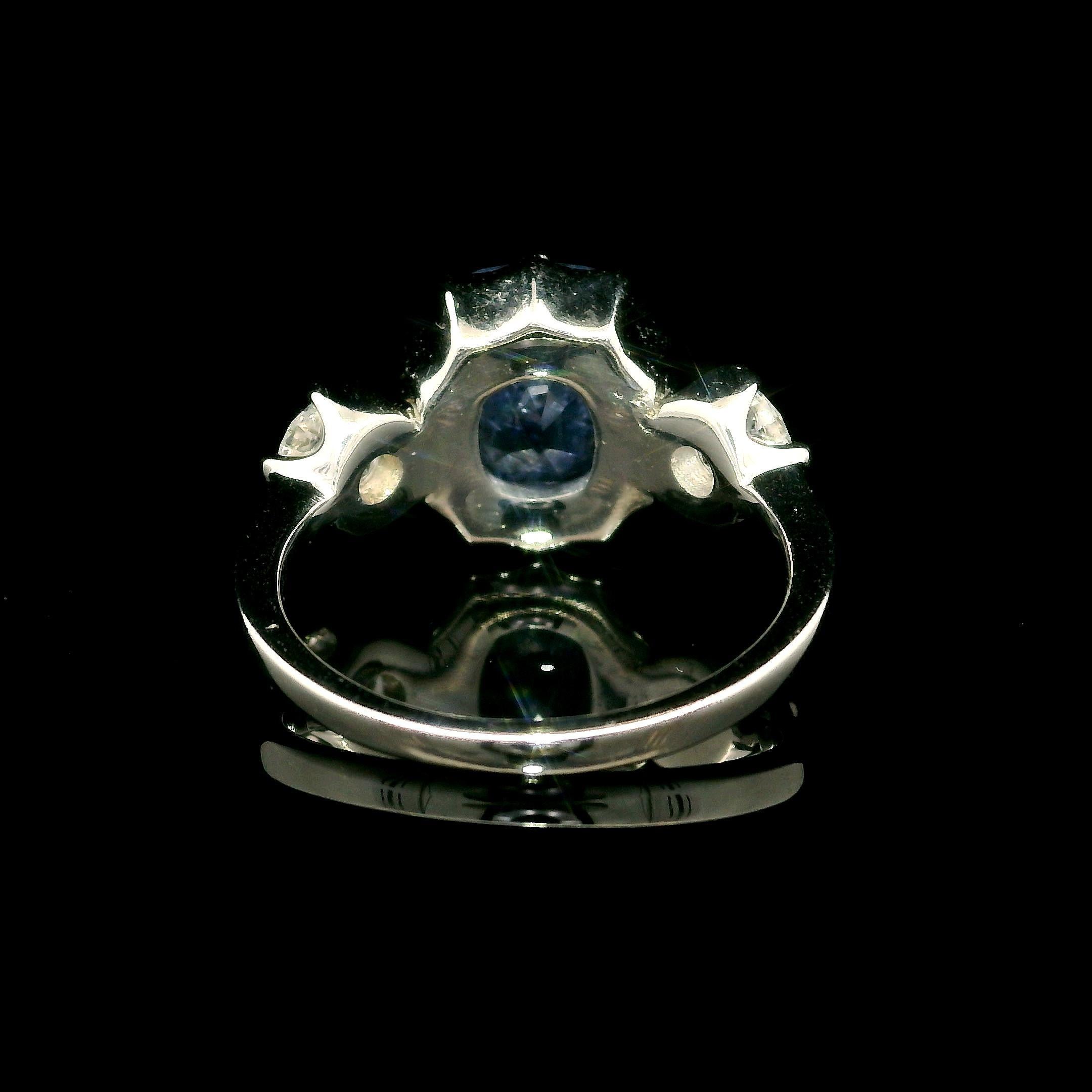 Cushion Cut 18k White Gold GIA 5.36ct Cushion Periwinkle Blue Sapphire and Diamond Ring For Sale