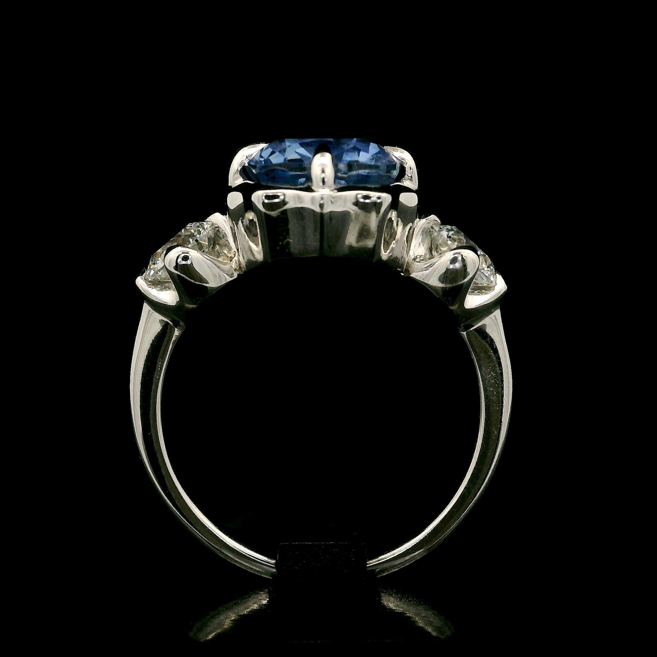 18k White Gold GIA 5.36ct Cushion Periwinkle Blue Sapphire and Diamond Ring For Sale 1