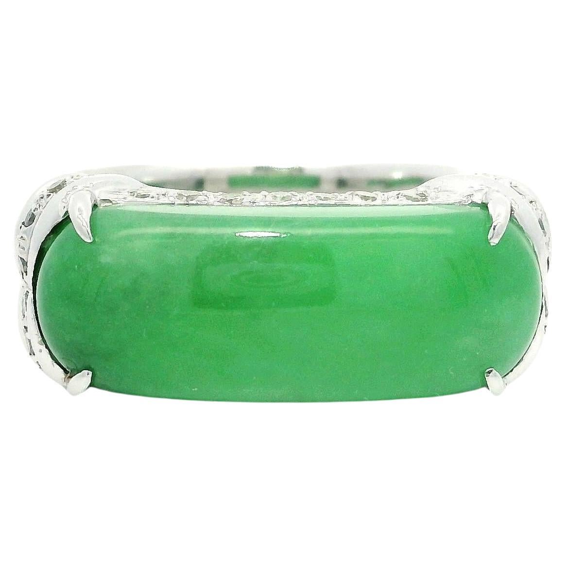 18k White Gold GIA 7.14ctw Arc Shape A Jade & Diamond Saddle Band Ring For Sale
