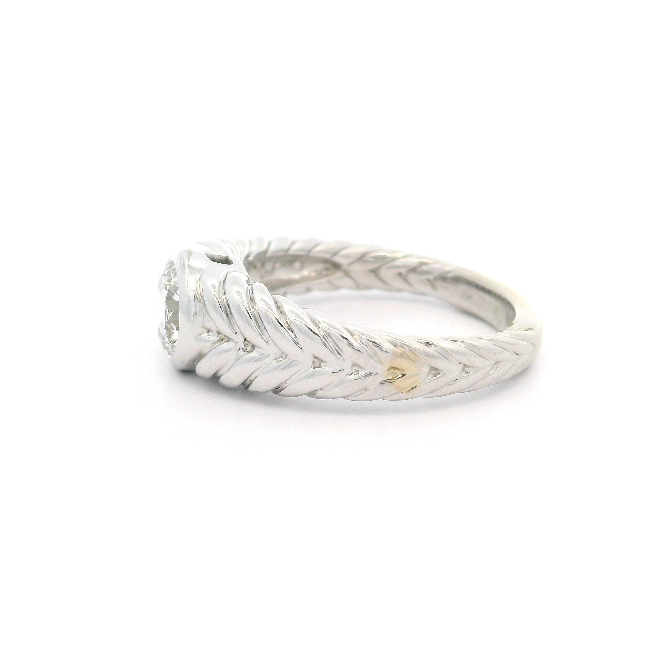 18k White Gold GIA .75ct Bezel Diamond Solitaire Polished Cable Braided Ring For Sale 8