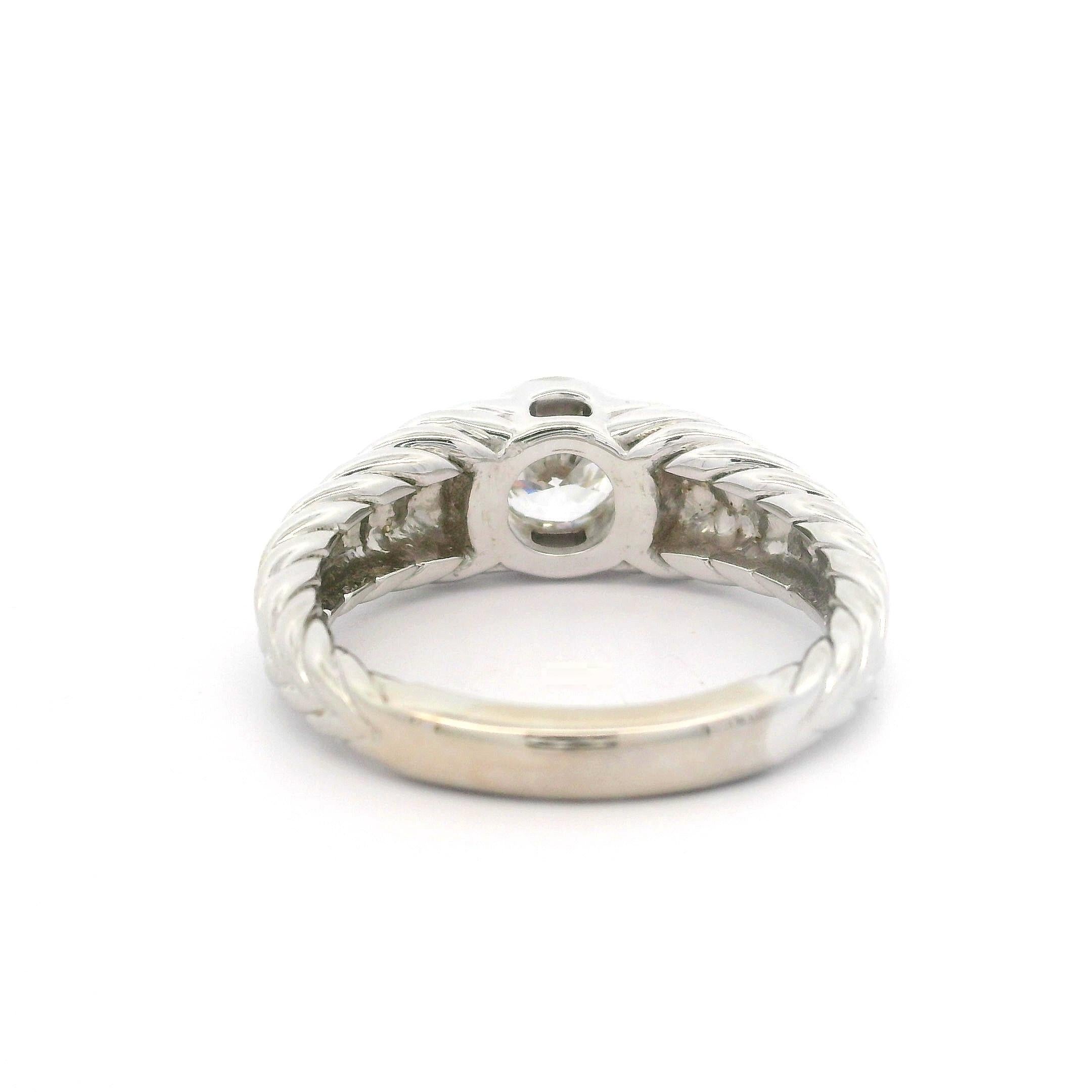 18k White Gold GIA .75ct Bezel Diamond Solitaire Polished Cable Braided Ring For Sale 9