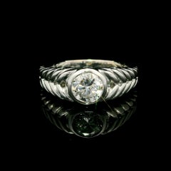 18k White Gold GIA .75ct Bezel Diamond Solitaire Polished Cable Braided Ring