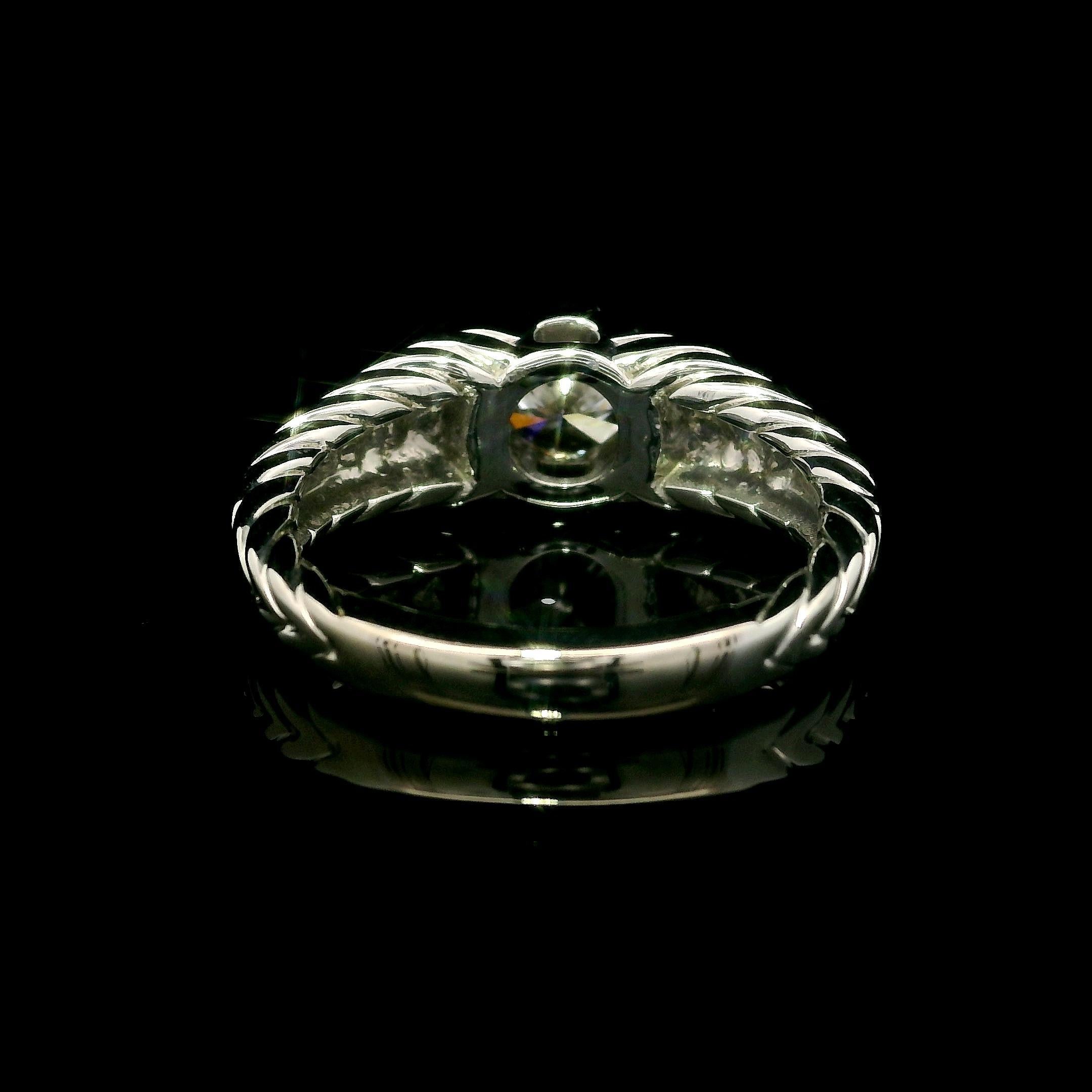 18k White Gold GIA .75ct Bezel Diamond Solitaire Polished Cable Braided Ring For Sale 1