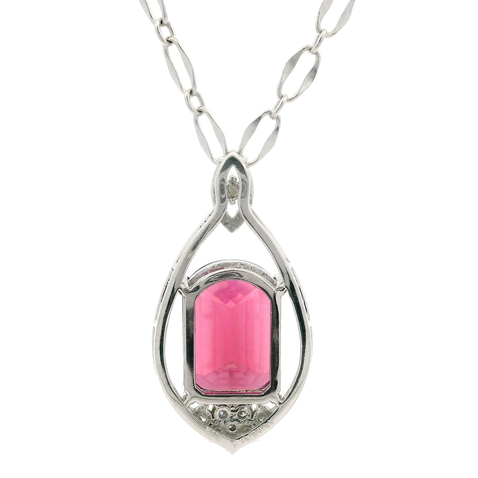 18k White Gold GIA 8.18ct Rubellite Tourmaline & Diamond Pendant Unique Necklace In Excellent Condition For Sale In Montclair, NJ