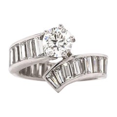 18k White Gold GIA .88CT I-VS2 Center W/ Bypass Baguette Eternity Band Ring 5CTW