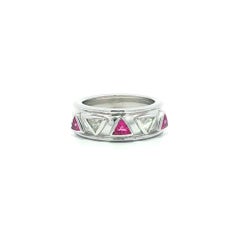 18k White Gold GIA .90ctw Triangular Cut Pink Sapphire Diamond Bezel Band Ring