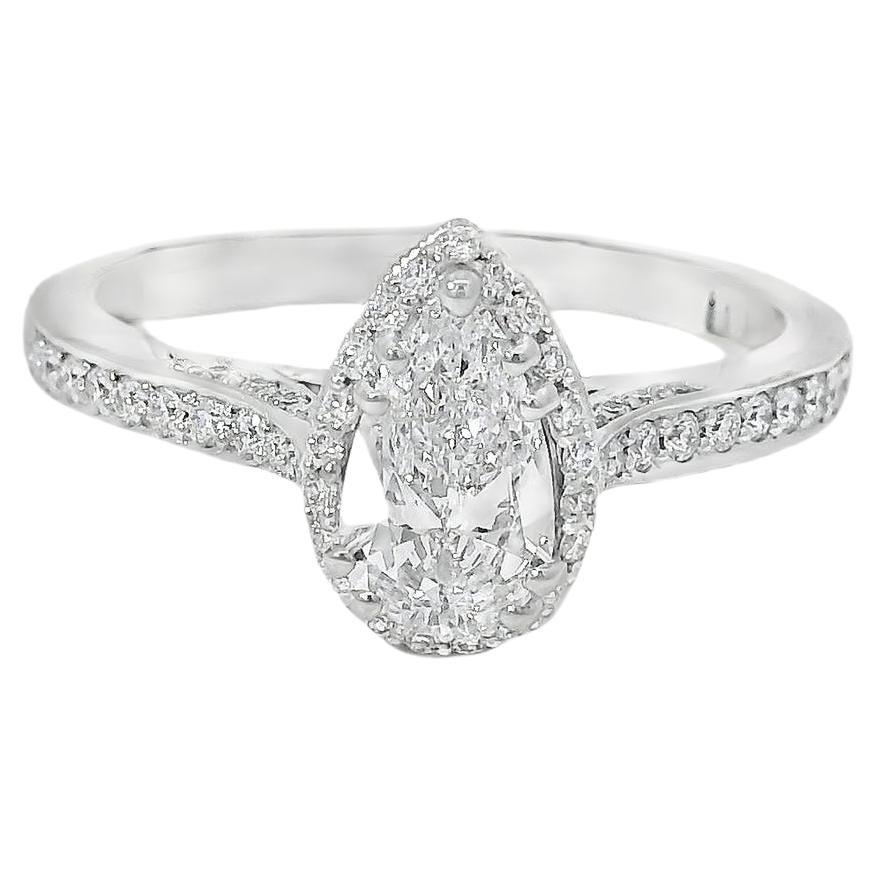 18k White Gold GIA Certified 0.55ct Pear Cut Diamond Engagement Ring