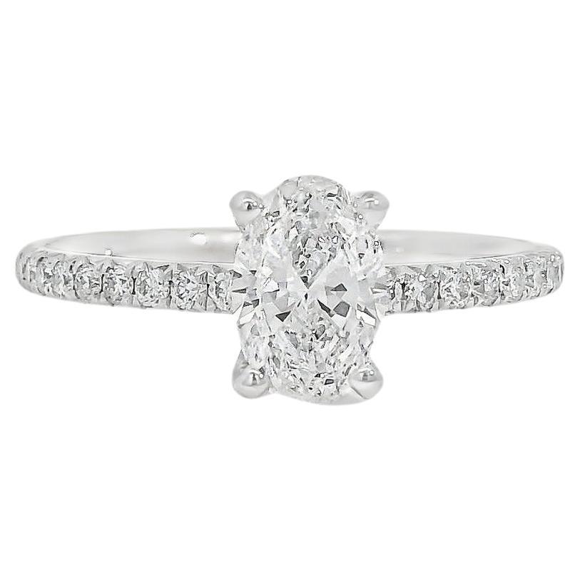 Anello di fidanzamento con diamante taglio ovale in oro bianco 18k certificato GIA da 0,74 carati