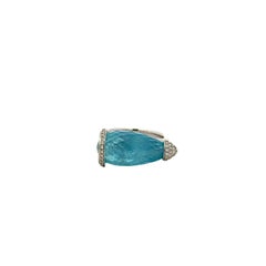 18k White Gold GIA Certified 12.66ct Aquamarine and 0.24ctw Diamond Ring