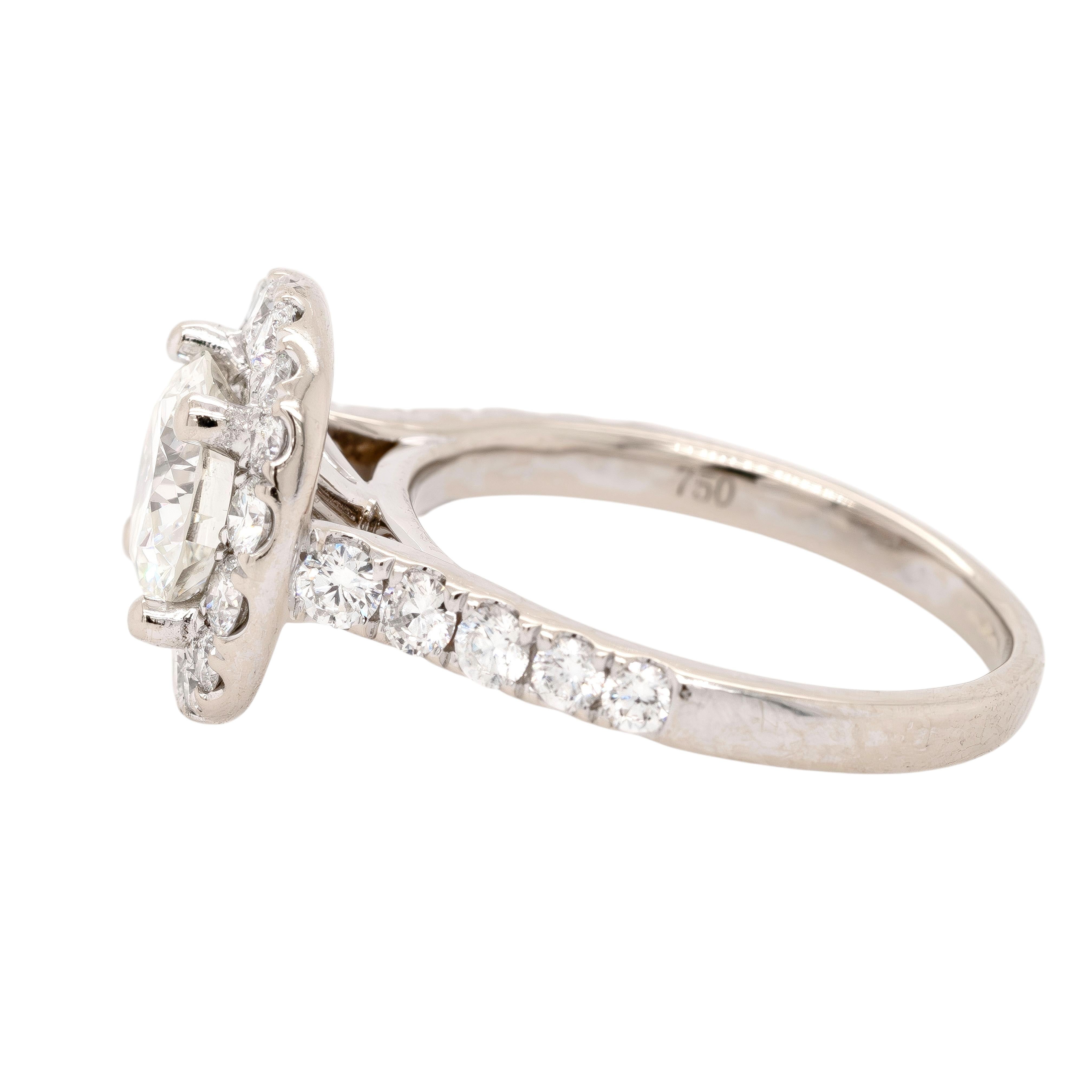 da uomo o donna Anello aureolato con diamanti tondi e brillanti in oro bianco 18k certificato GIA 1,27ct K VVS1 in vendita