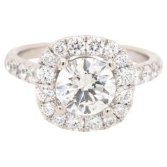 18k White Gold GIA Certified 1.27ct K VVS1 Round Brilliant Diamond Halo Ring