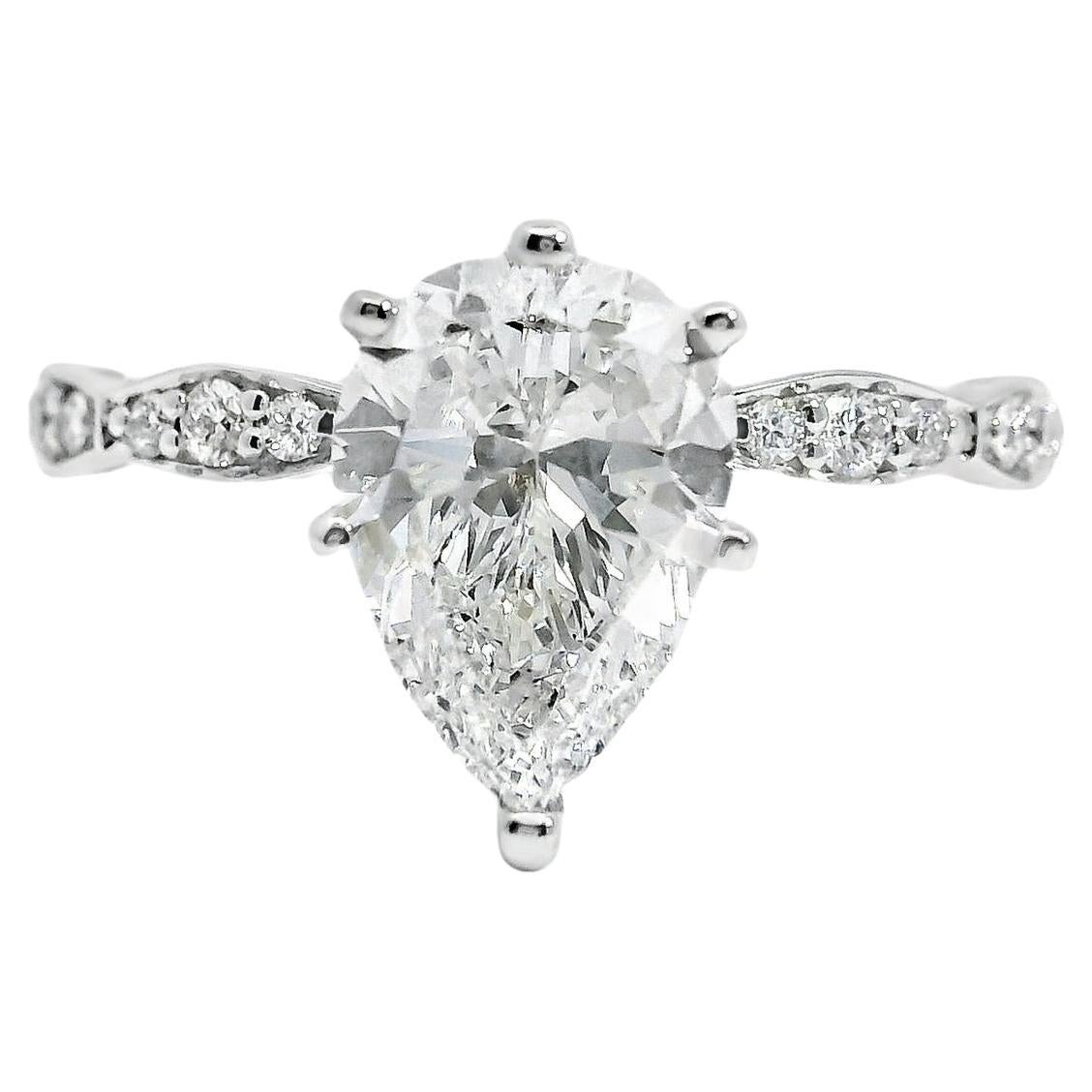 Bague de fiançailles en or blanc 18k certifiée GIA 1,71ct diamant taille poire