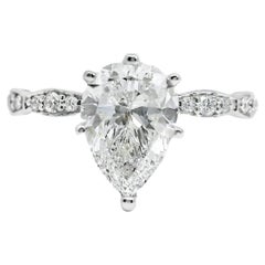 Anello di fidanzamento con diamante taglio pera in oro bianco 18k certificato GIA da 1,71 carati