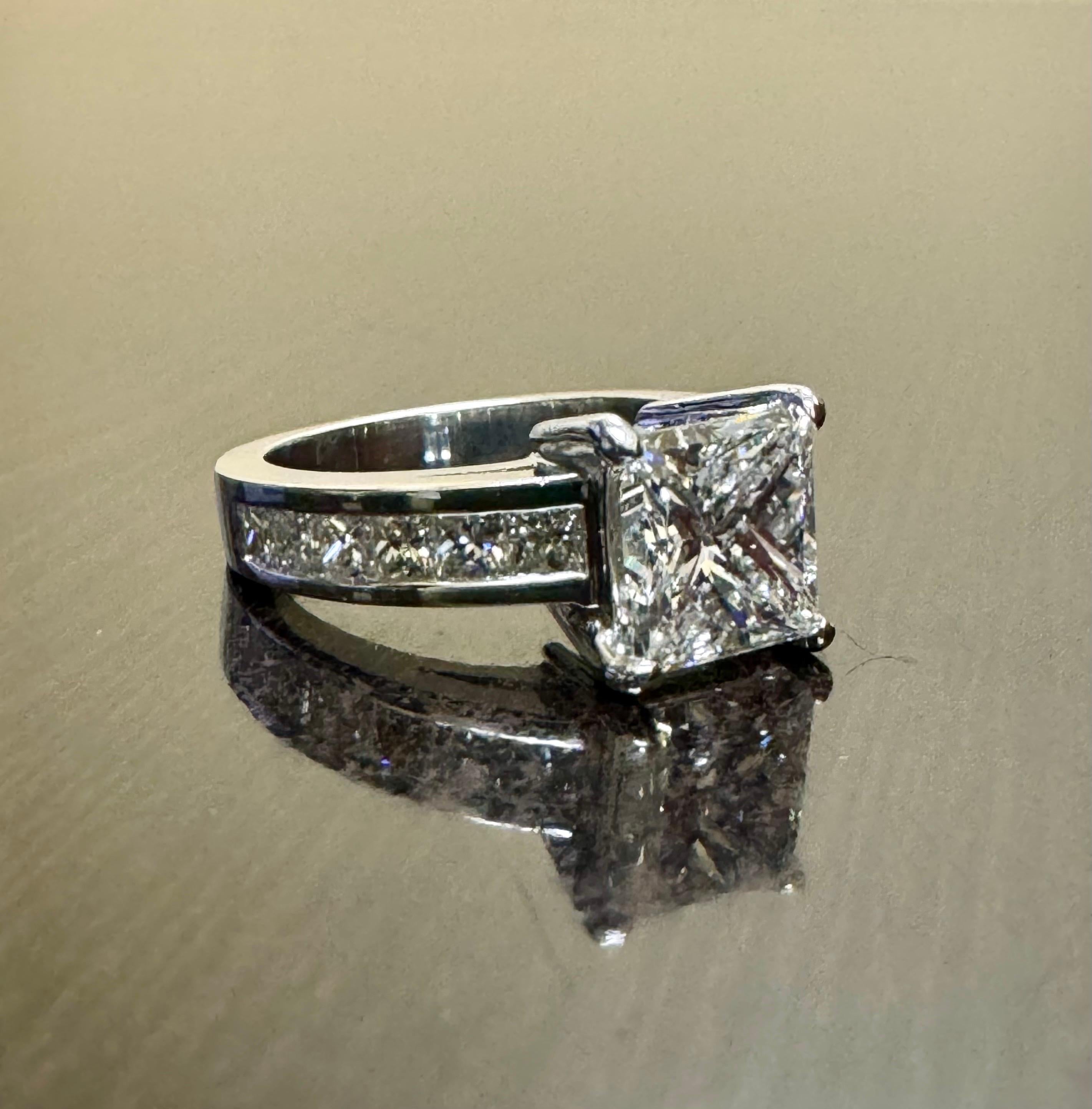 18K White Gold GIA Certified 4.17 G Color Princess Cut Diamond Engagement Ring For Sale 7