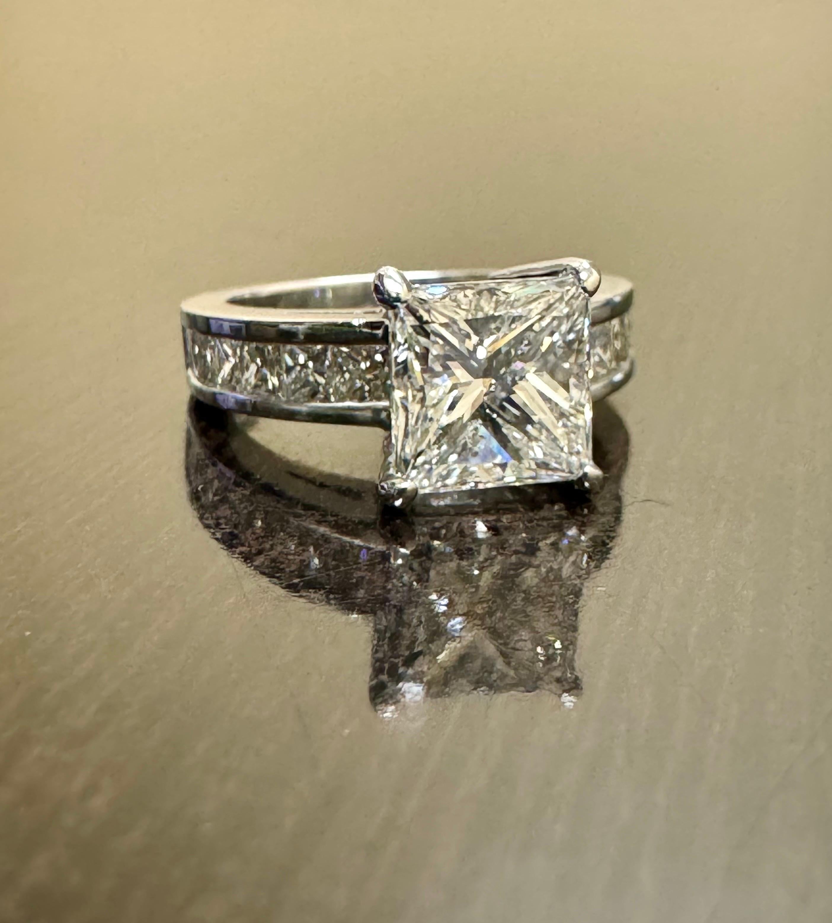 18K White Gold GIA Certified 4.17 G Color Princess Cut Diamond Engagement Ring For Sale 9