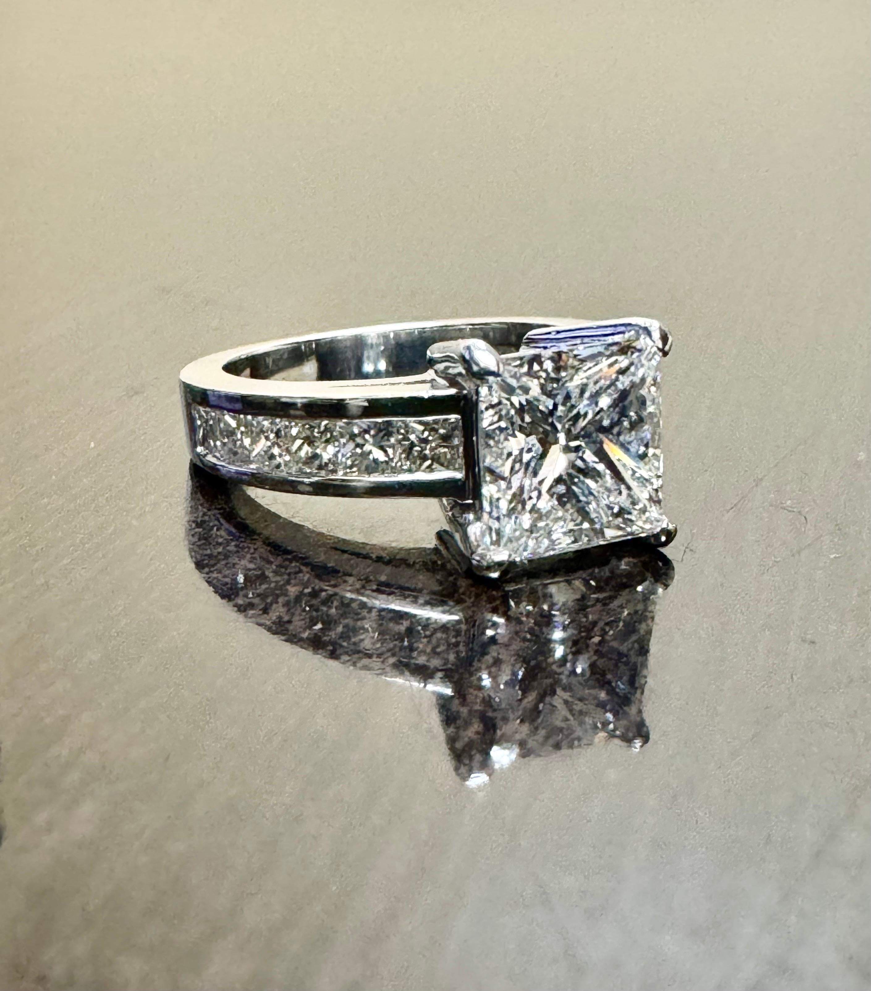 18K White Gold GIA Certified 4.17 G Color Princess Cut Diamond Engagement Ring For Sale 11