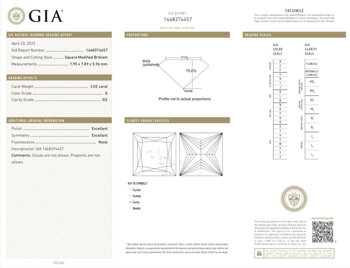 18K White Gold GIA Certified 4.17 G Color Princess Cut Diamond Engagement Ring For Sale 13