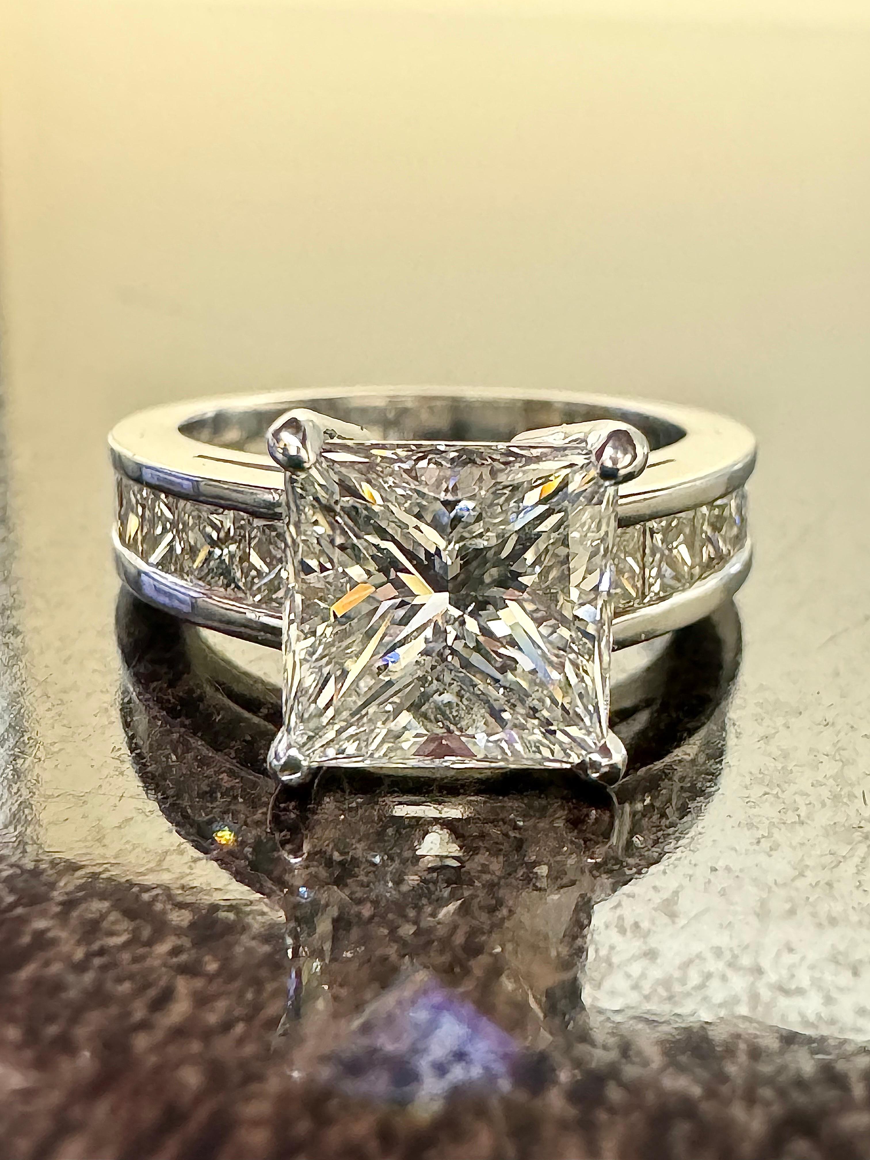 Modern 18K White Gold GIA Certified 4.17 G Color Princess Cut Diamond Engagement Ring For Sale