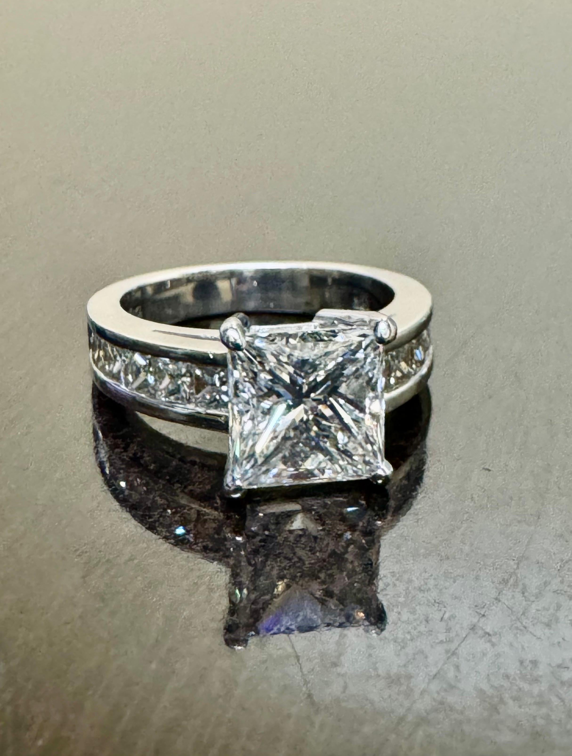 18K White Gold GIA Certified 4.17 G Color Princess Cut Diamond Engagement Ring In New Condition For Sale In Los Angeles, CA