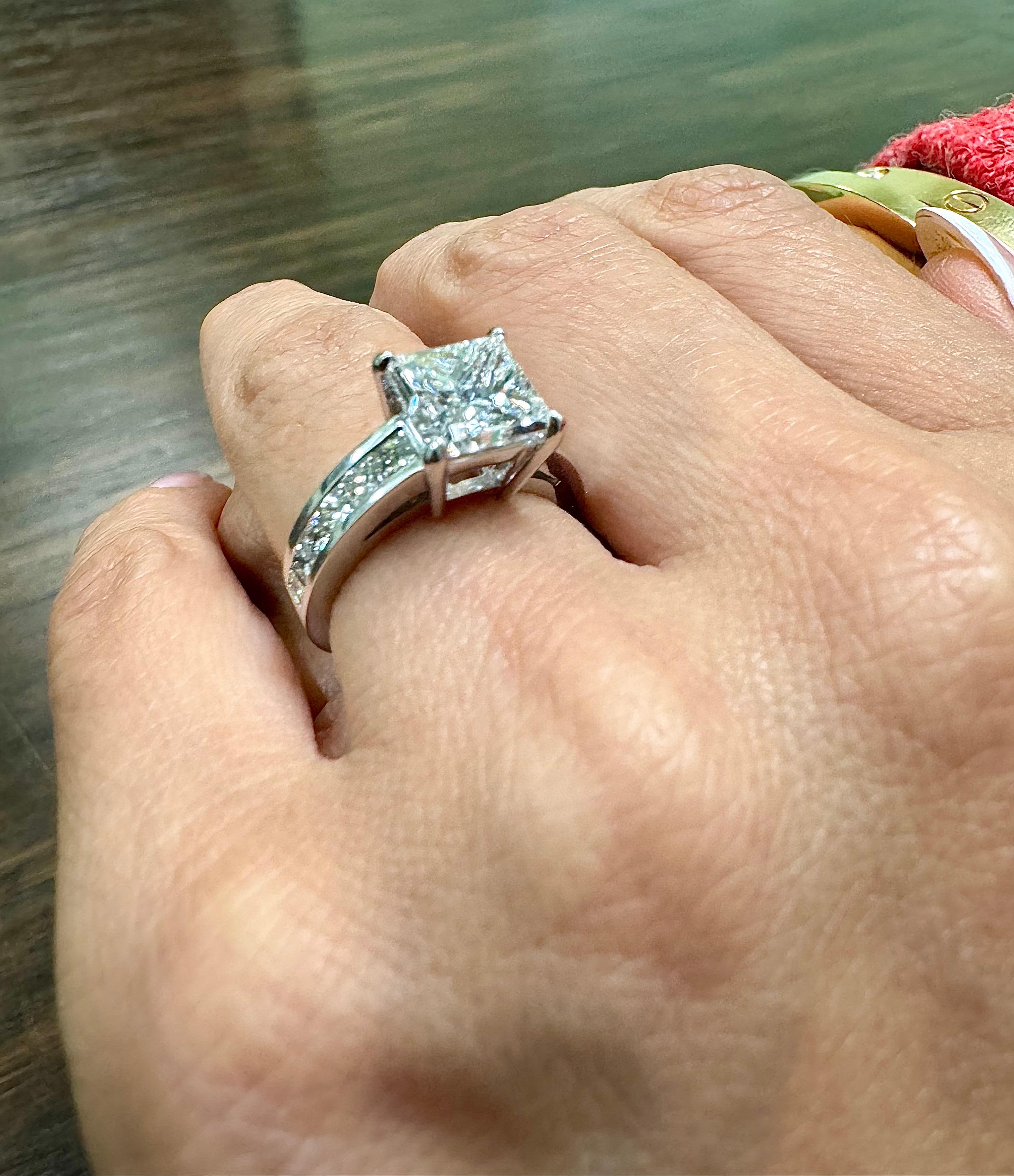 18K White Gold GIA Certified 4.17 G Color Princess Cut Diamond Engagement Ring For Sale 1