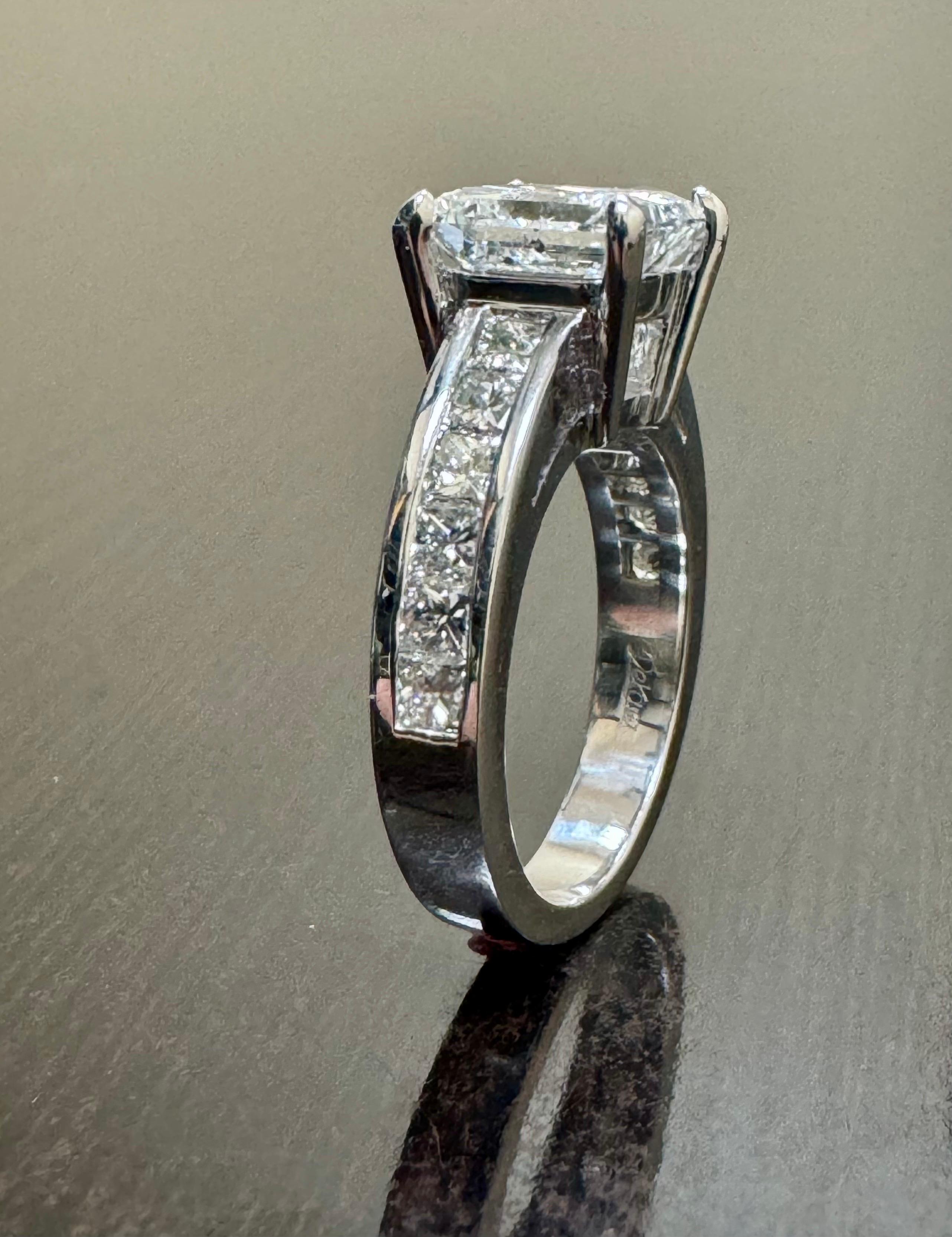 18K White Gold GIA Certified 4.17 G Color Princess Cut Diamond Engagement Ring For Sale 4