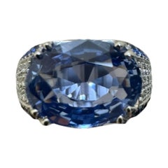 18K White Gold GIA Certified 7.31 Carat No Heat Blue Sapphire East West Ring