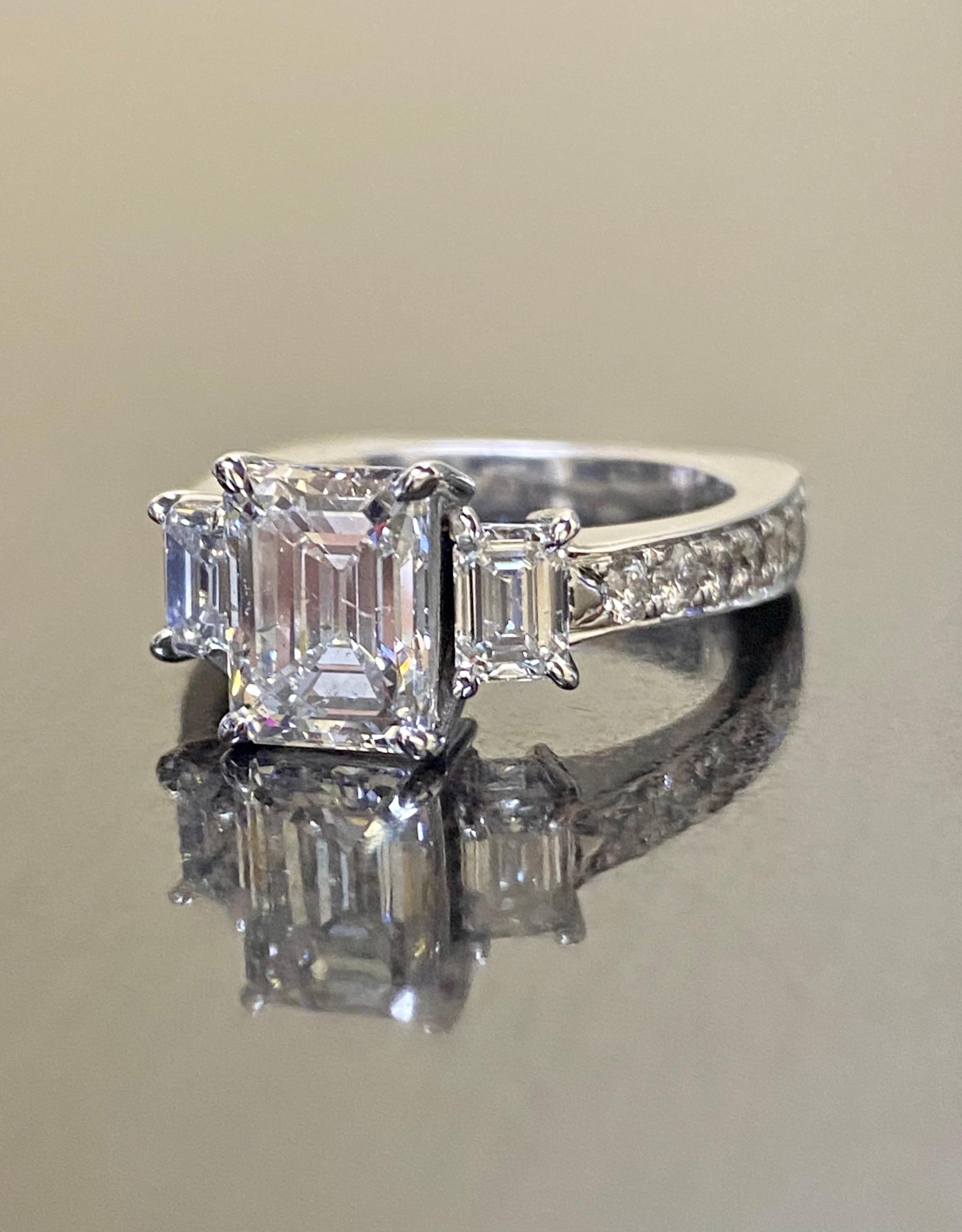 18K White Gold GIA Certified Emerald Cut Diamond Three Stone Engagement Ring For Sale 6