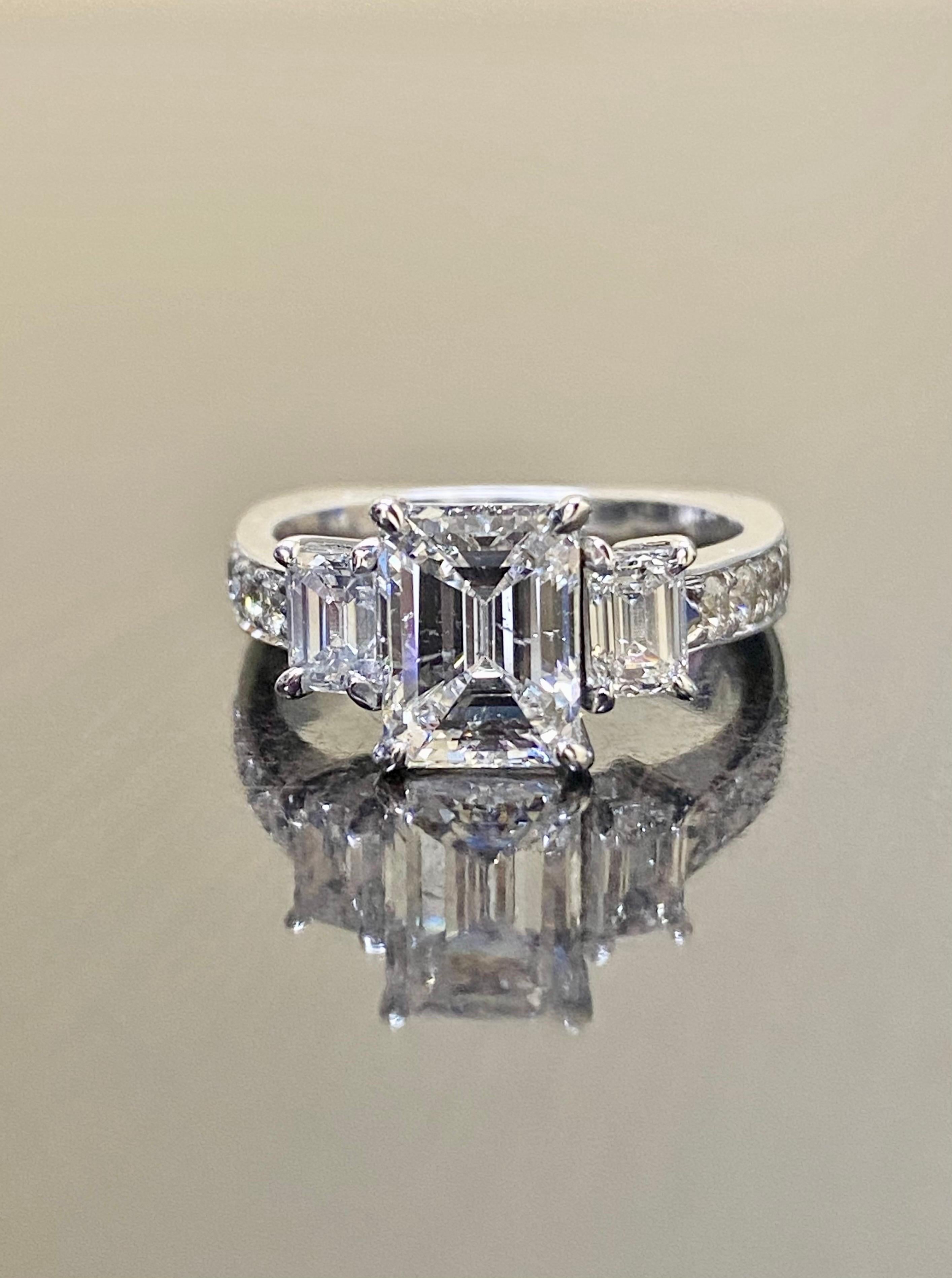 18K White Gold GIA Certified Emerald Cut Diamond Three Stone Engagement Ring For Sale 4