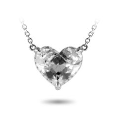 18k White Gold GIA Certified Heart Shaped Diamond Necklace with Hidden Pave Halo