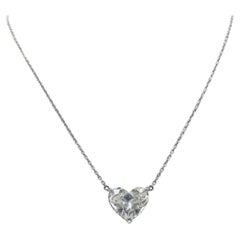 18k White Gold GIA Certified Heart Shaped Diamond Necklace with Hidden Pave Halo