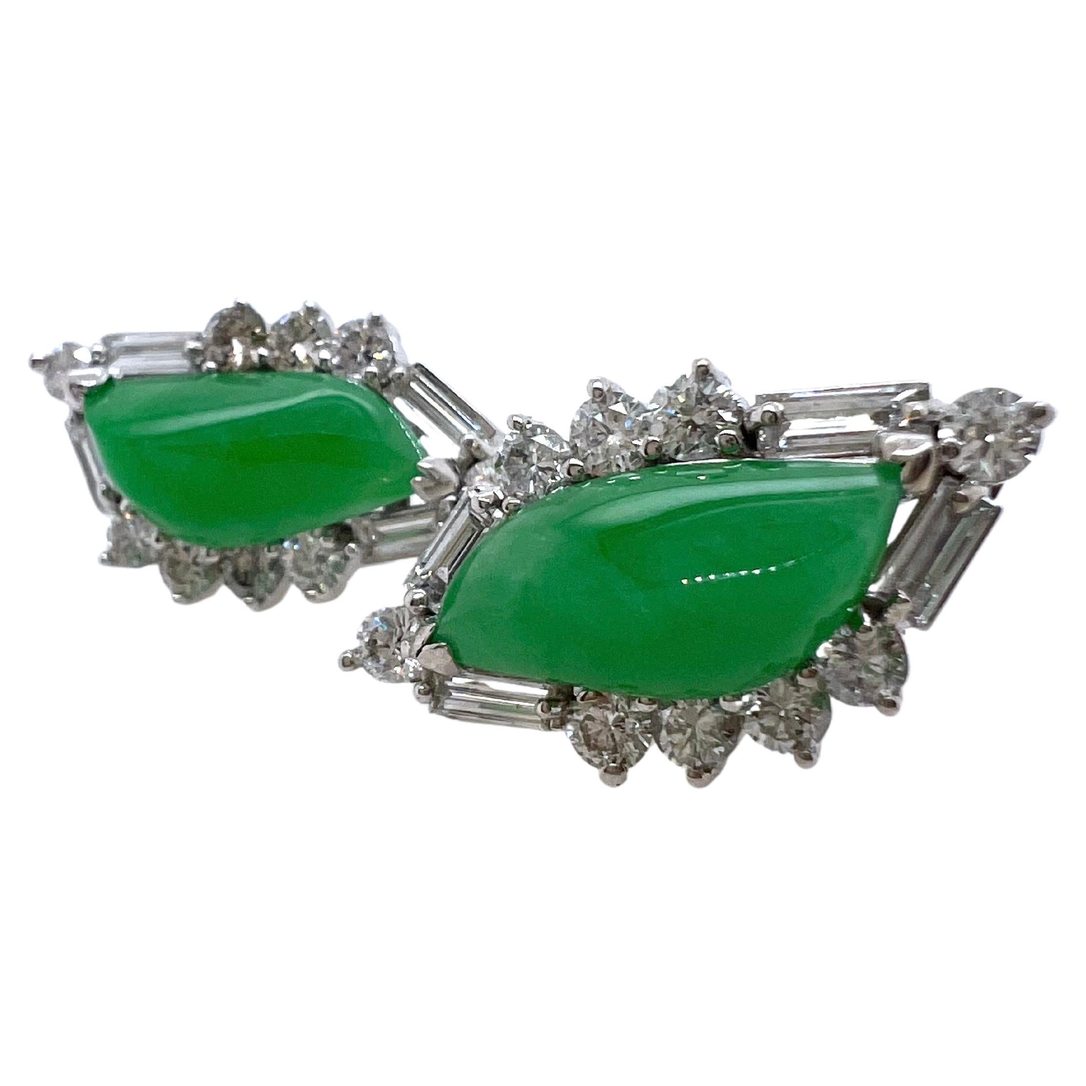 18k White Gold Jadeite Earrings with Diamonds GIA Certified