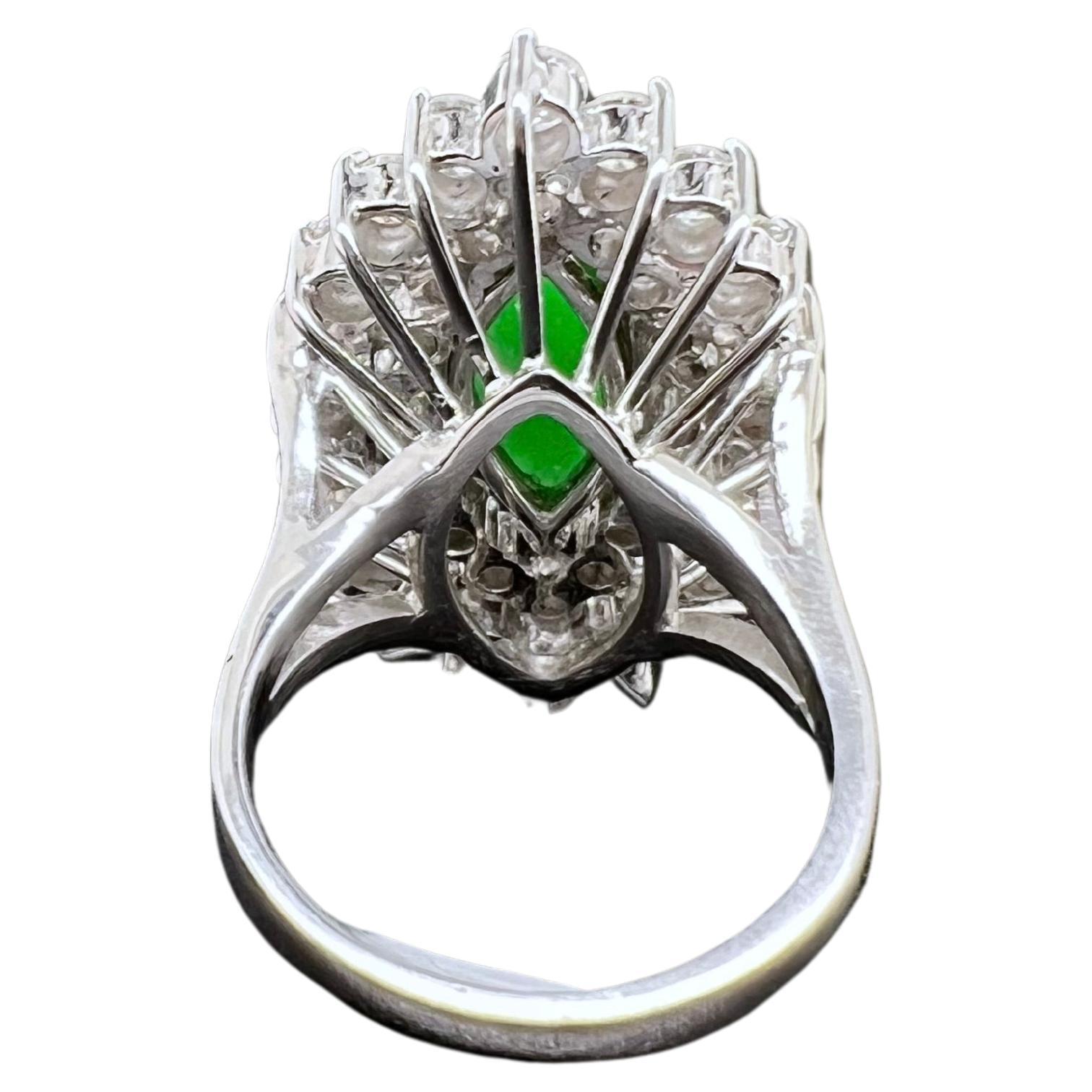 Contemporary 18k White Gold GIA Certified Jadeite Ring with Diamonds For Sale