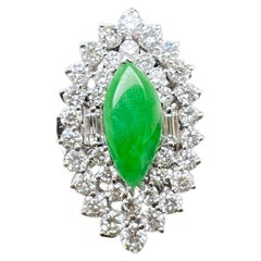 18k White Gold GIA Certified Jadeite Ring with Diamonds