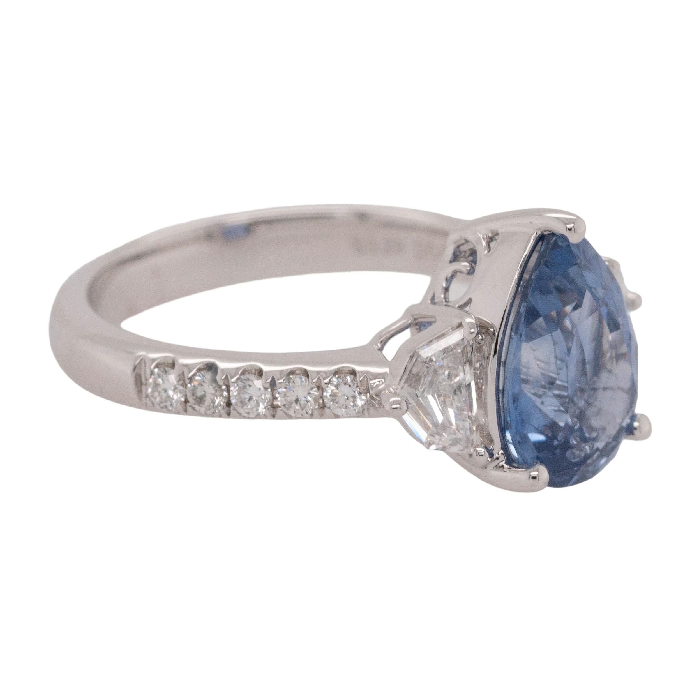 Pear Cut GIA Certified Natural Diamond and Heated Sapphire Ring For Sale