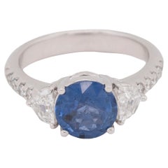 GIA Certified Natural Diamond and Heated Sapphire Ring
