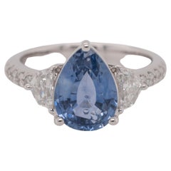 GIA Certified Natural Diamond and Heated Sapphire Ring