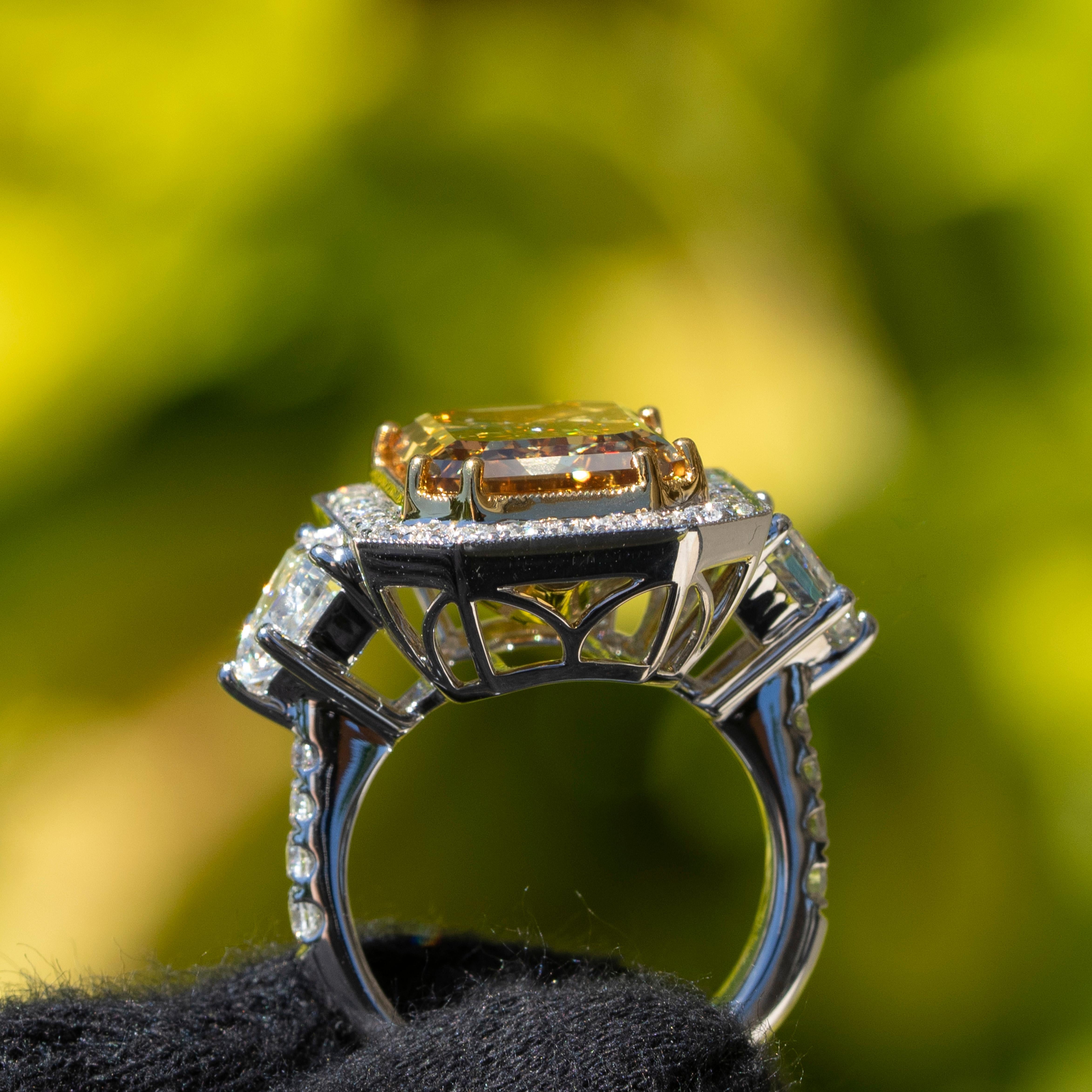 18k Weißgold GIA zertifiziert natürliche Fancy Gelb-Braun Diamant Ring (Gemischter Schliff)