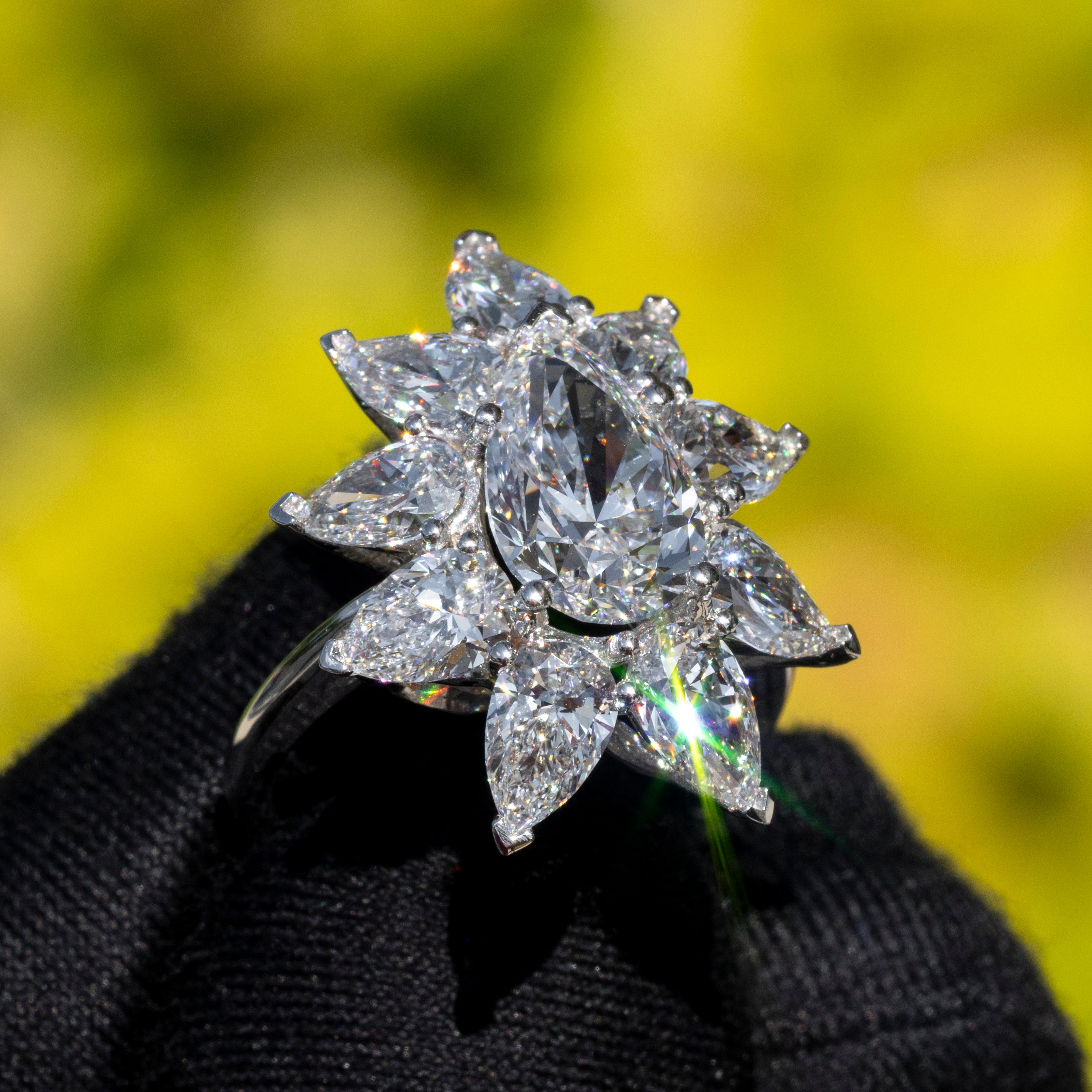 GIA Certified Natural Flawless Brilliant Pear Diamond Ring In New Condition In Boca Raton, FL